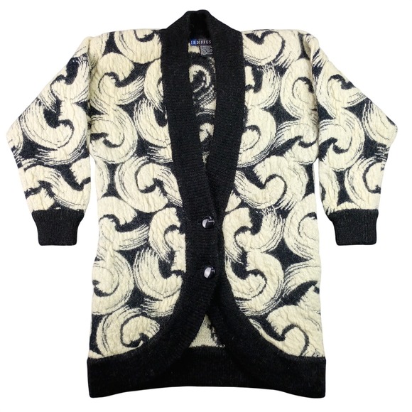 Ib Diffusion Womens S Mohair Blend Longline Cozy Abstract Black Cream Cardigan